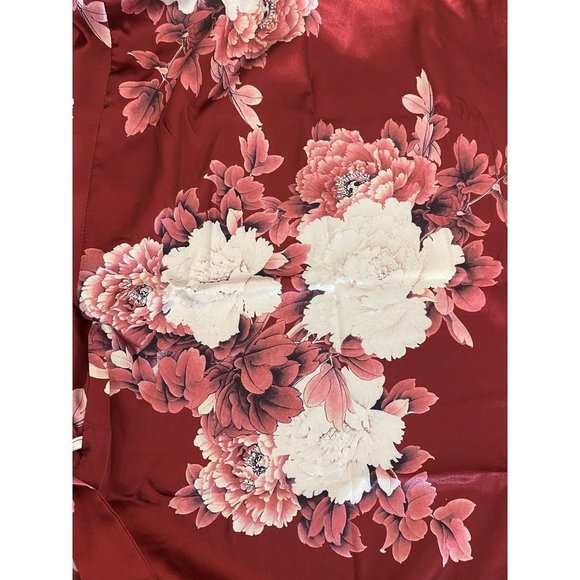 Asian-inspired Floral Kimono Robe Maroon Red w/Pink and White Flowers Womens OS - Picture 6 of 7